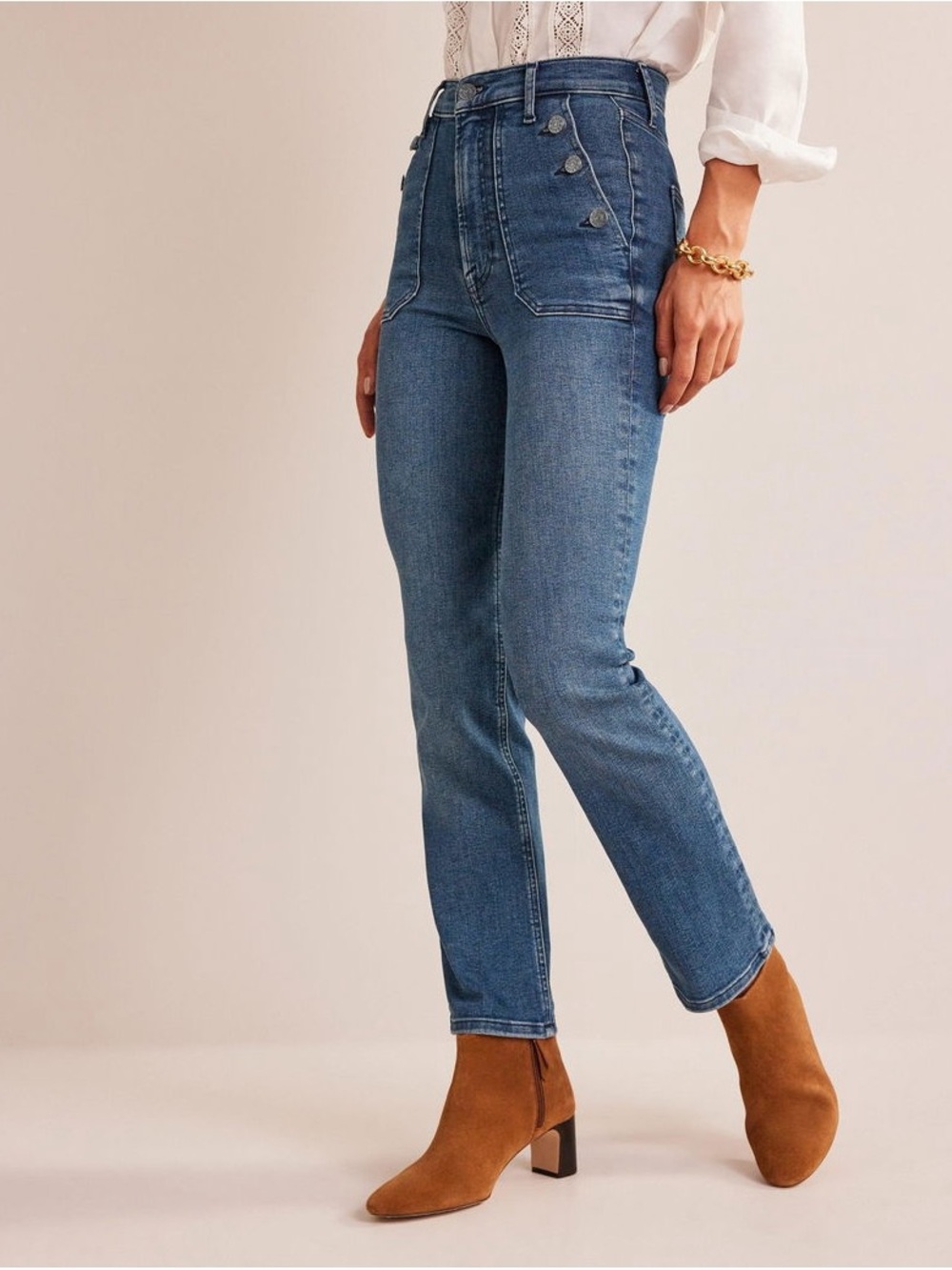 Boden Button Detail Straight Jeans, 30W 32L - Picture 13 of 16